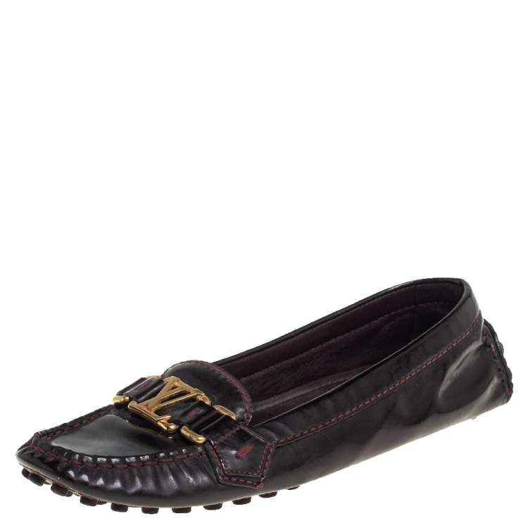 Pre Owned Louis Vuitton Burgundy Patent Leather Oxford Loafer Size 36