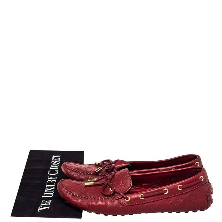 Pre Owned Louis Vuitton Red Monogram Leather Gloria  Slip On Loafers Size 38