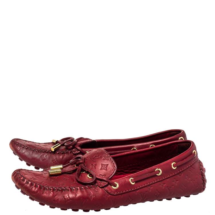 Pre Owned Louis Vuitton Red Monogram Leather Gloria  Slip On Loafers Size 38