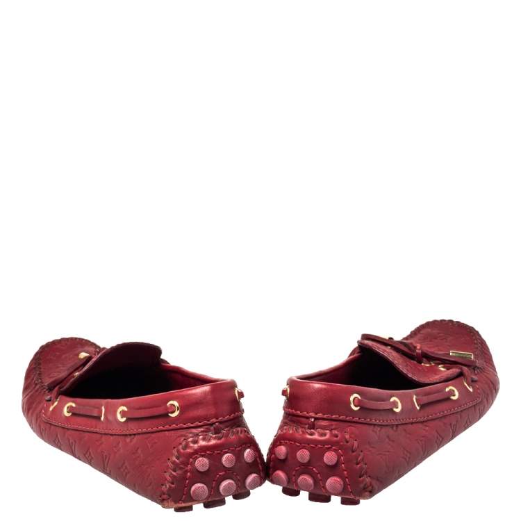 Pre Owned Louis Vuitton Red Monogram Leather Gloria  Slip On Loafers Size 38