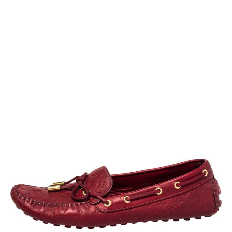 Pre Owned Louis Vuitton Red Monogram Leather Gloria  Slip On Loafers Size 38