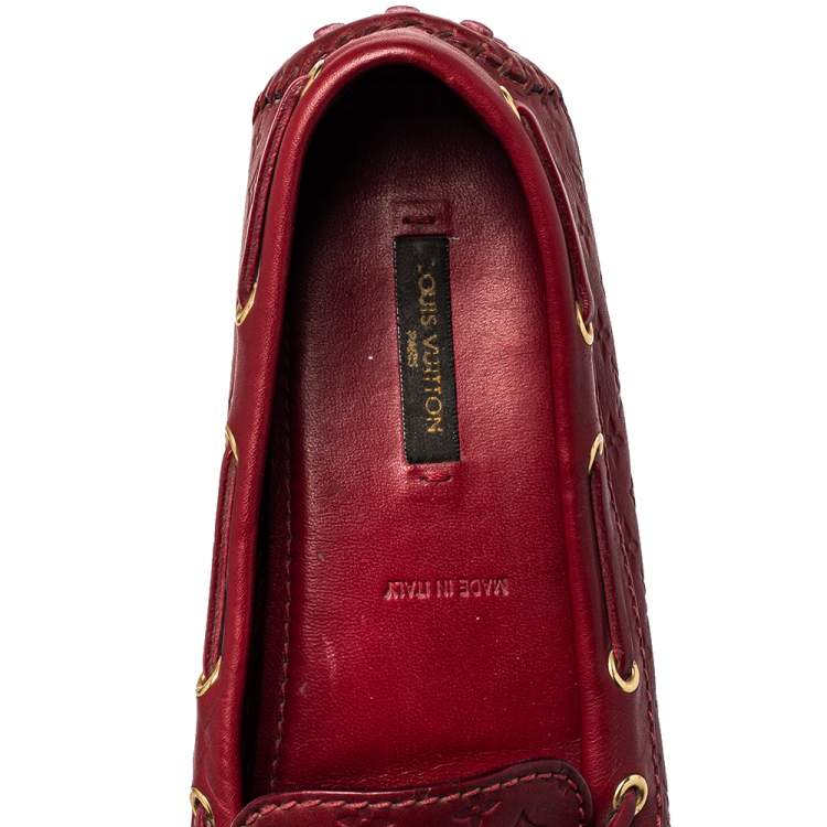 Pre Owned Louis Vuitton Red Monogram Leather Gloria  Slip On Loafers Size 38