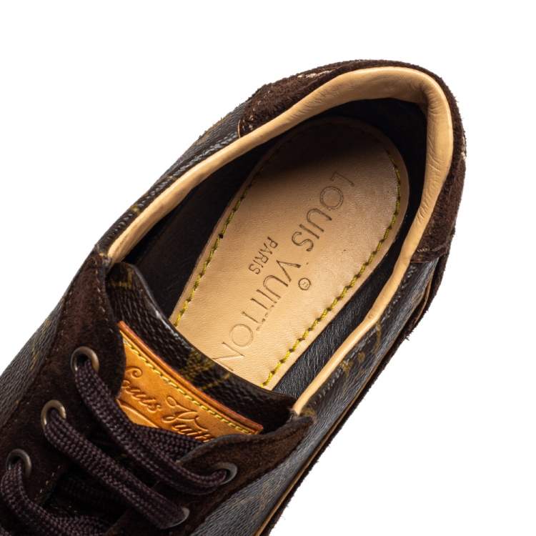 مملوكة مسبقًا Louis Vuitton Brown Suede And Monogram Coated Canvas Low Top Sneakers Size 37.5