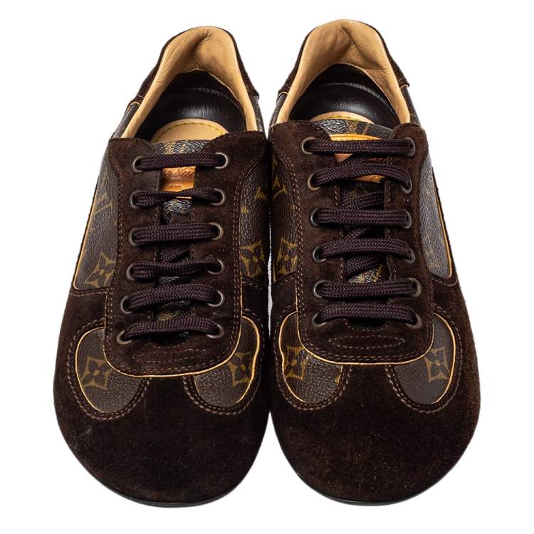 مملوكة مسبقًا Louis Vuitton Brown Suede And Monogram Coated Canvas Low Top Sneakers Size 37.5