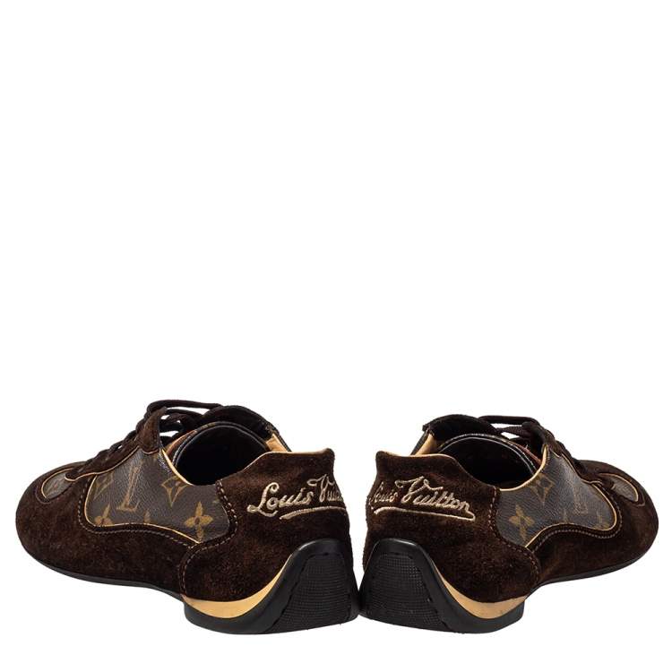 مملوكة مسبقًا Louis Vuitton Brown Suede And Monogram Coated Canvas Low Top Sneakers Size 37.5