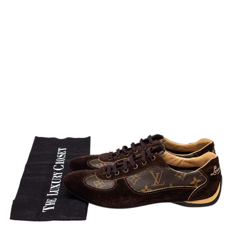 مملوكة مسبقًا Louis Vuitton Brown Suede And Monogram Coated Canvas Low Top Sneakers Size 37.5