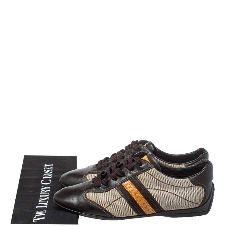 مملوكة مسبقًا Louis Vuitton Brown Leather And Mesh Low Top Sneakers Size 38