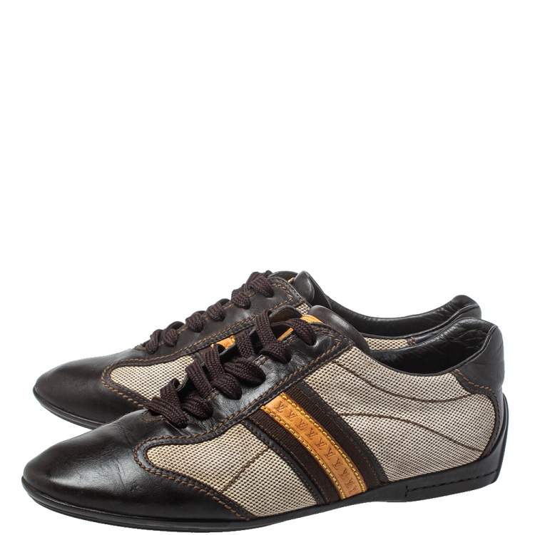 مملوكة مسبقًا Louis Vuitton Brown Leather And Mesh Low Top Sneakers Size 38