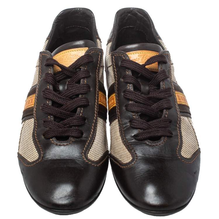 مملوكة مسبقًا Louis Vuitton Brown Leather And Mesh Low Top Sneakers Size 38