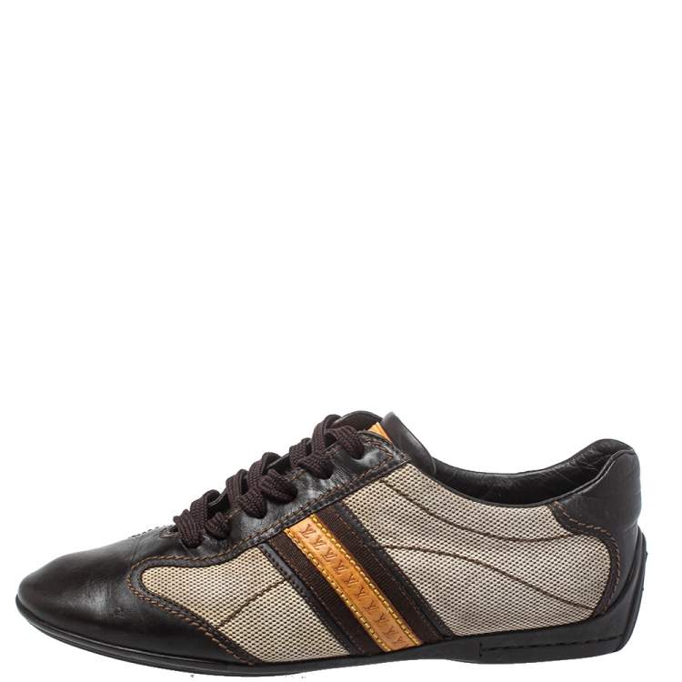 مملوكة مسبقًا Louis Vuitton Brown Leather And Mesh Low Top Sneakers Size 38