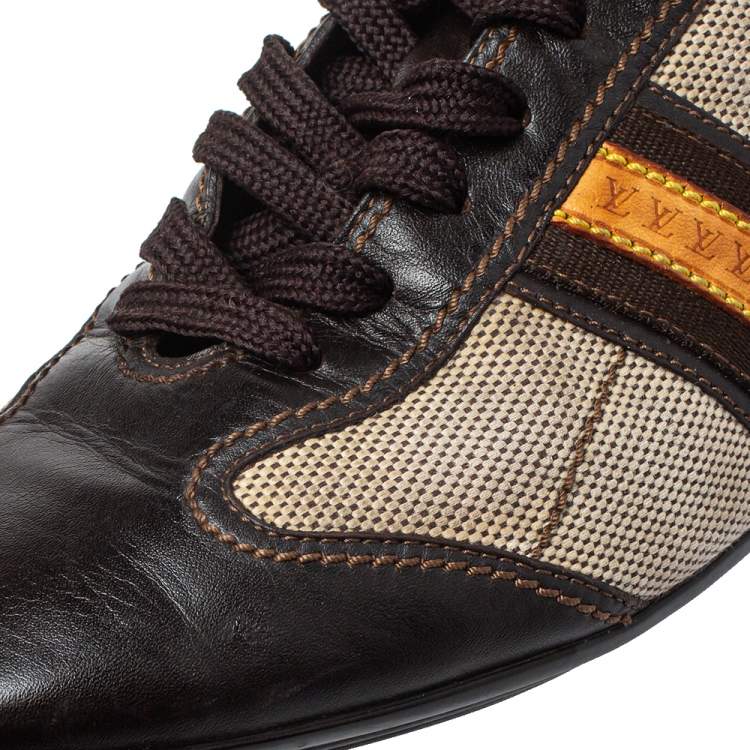 مملوكة مسبقًا Louis Vuitton Brown Leather And Mesh Low Top Sneakers Size 38