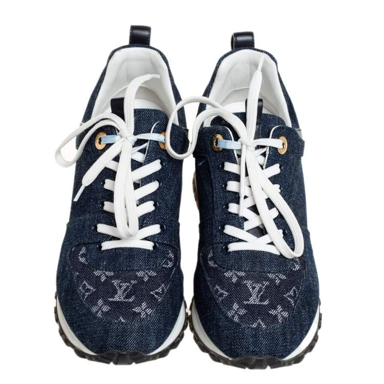 Pre Owned Louis Vuitton Blue Monogram Denim Run Away Low Top Sneakers Size 36