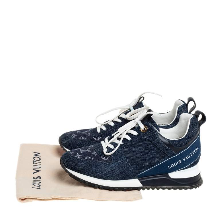 Pre Owned Louis Vuitton Blue Monogram Denim Run Away Low Top Sneakers Size 36
