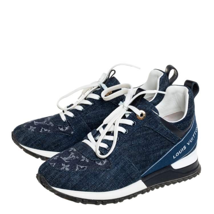Pre Owned Louis Vuitton Blue Monogram Denim Run Away Low Top Sneakers Size 36