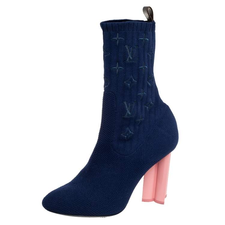 Louis Vuitton Navy Blue Monogram Knit Fabric Silhouette Ankle