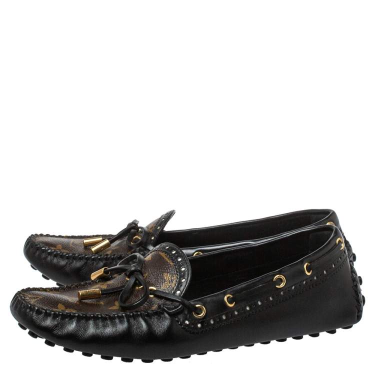Pre Owned Louis Vuitton Brown Monogram Coated Canvas And Leather Gloria Loafers Size 37.5