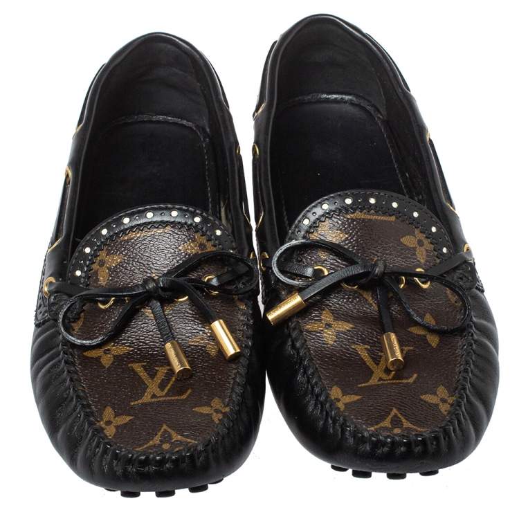 Pre Owned Louis Vuitton Brown Monogram Coated Canvas And Leather Gloria Loafers Size 37.5