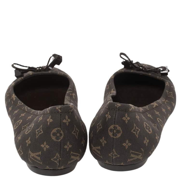 Pre Owned Louis Vuitton Brown Monogram Mini Lin Canvas Debbie Ballet Flats Size 36.5