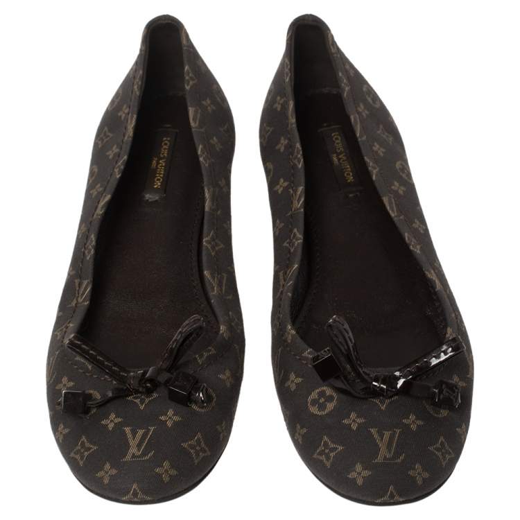 Pre Owned Louis Vuitton Brown Monogram Mini Lin Canvas Debbie Ballet Flats Size 36.5