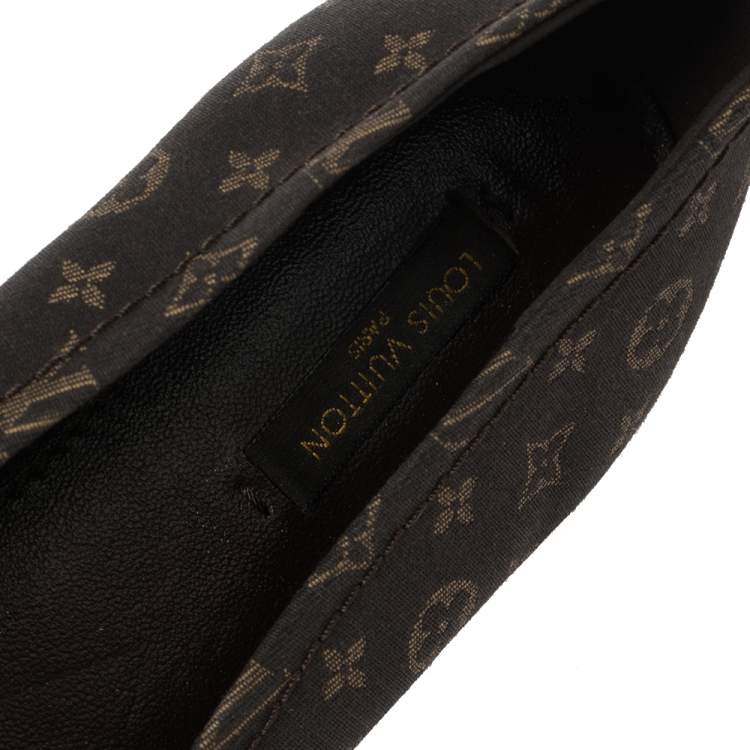 Pre Owned Louis Vuitton Brown Monogram Mini Lin Canvas Debbie Ballet Flats Size 36.5