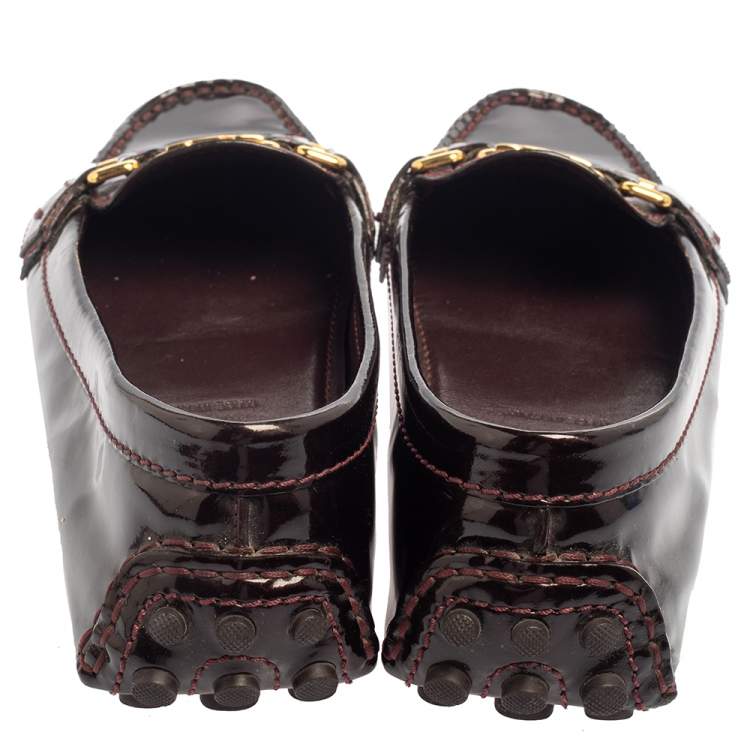 Pre Owned Louis Vuitton Burgundy Patent Leather Oxford Slip On Loafers Size 36