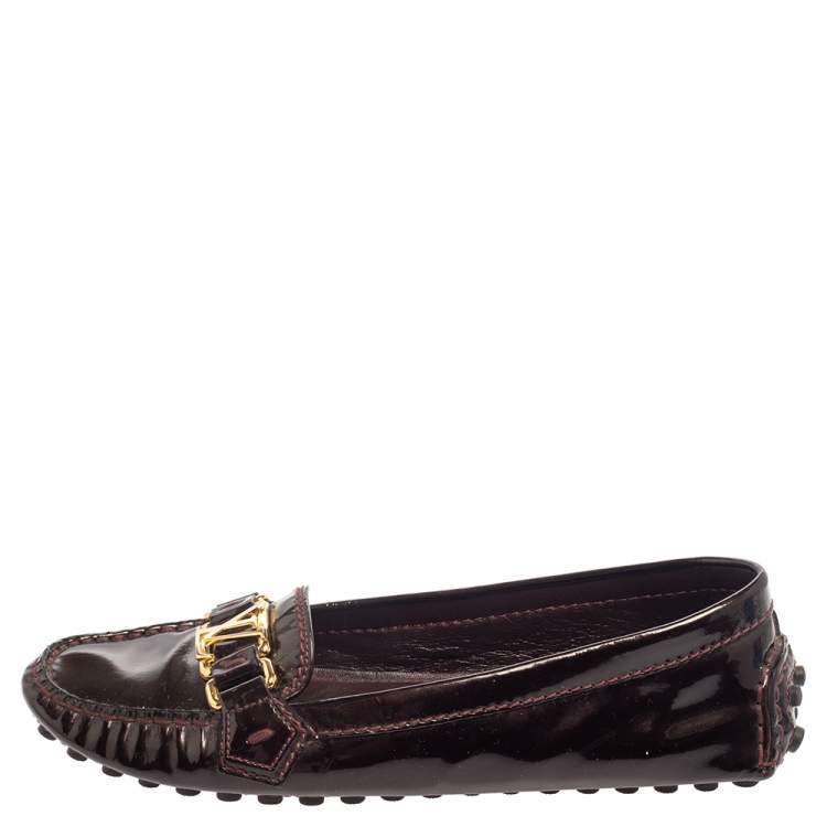 Pre Owned Louis Vuitton Burgundy Patent Leather Oxford Slip On Loafers Size 36