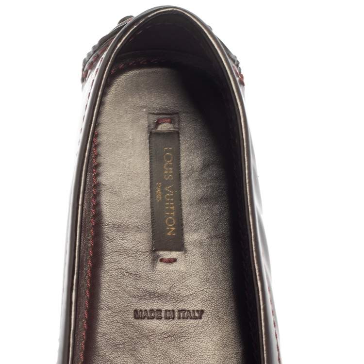 Pre Owned Louis Vuitton Burgundy Patent Leather Oxford Slip On Loafers Size 36