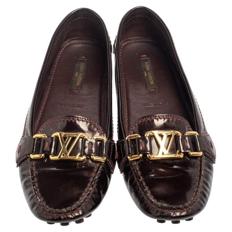 Pre Owned Louis Vuitton Burgundy Patent Leather Oxford Slip On Loafers Size 36