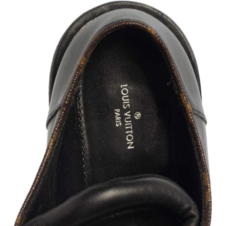 Pre Owned Louis Vuitton Black Leather, Canvas Beaubourg Platform Derby Size 38.5