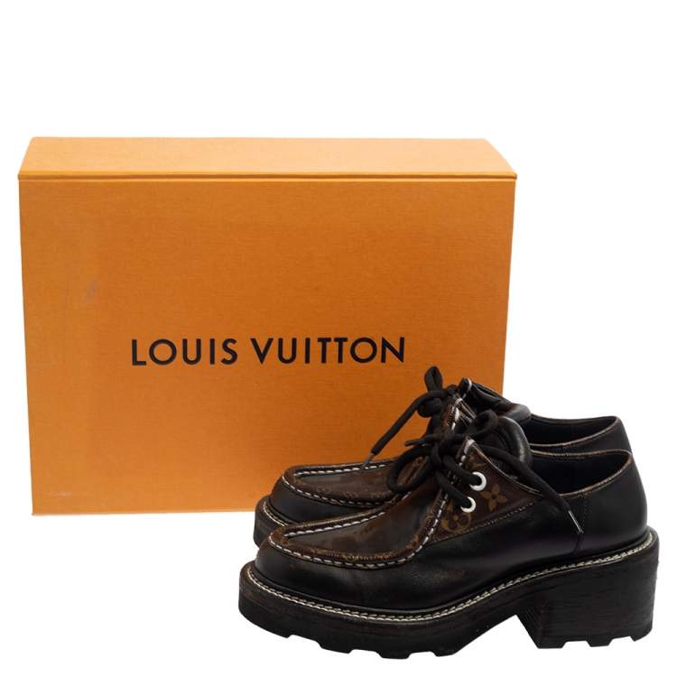 Pre Owned Louis Vuitton Black Leather, Canvas Beaubourg Platform Derby Size 38.5