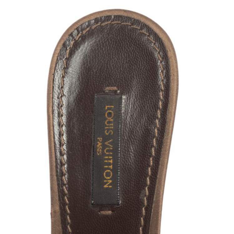Pre Owned Louis Vuitton Brown Satin Crystal Slide Sandals Size 38