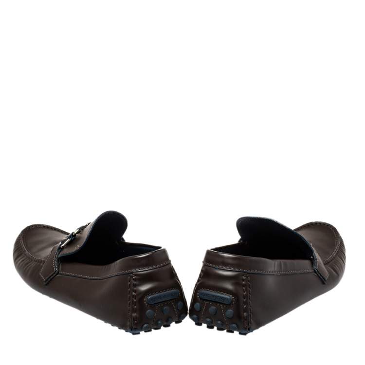 Pre Owned Louis Vuitton Brown Leather Hockenheim Slip on Loafers Size 46