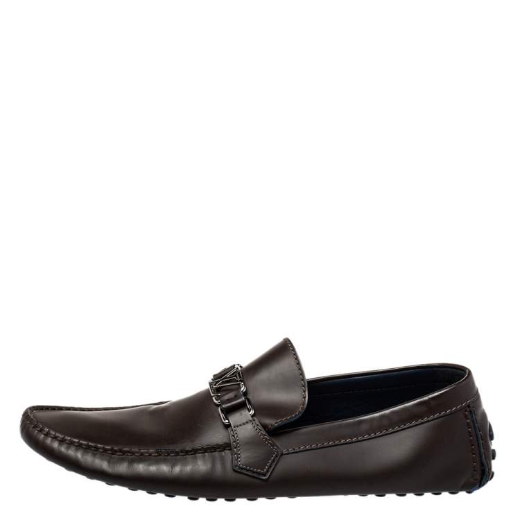 Pre Owned Louis Vuitton Brown Leather Hockenheim Slip on Loafers Size 46