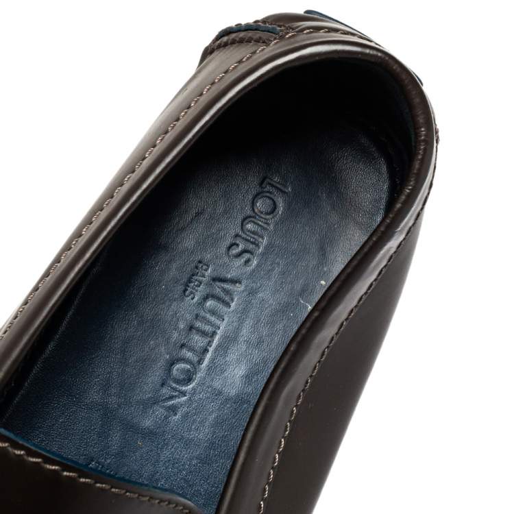 Pre Owned Louis Vuitton Brown Leather Hockenheim Slip on Loafers Size 46