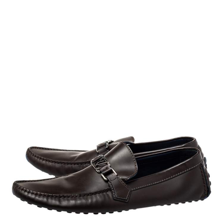 Pre Owned Louis Vuitton Brown Leather Hockenheim Slip on Loafers Size 46
