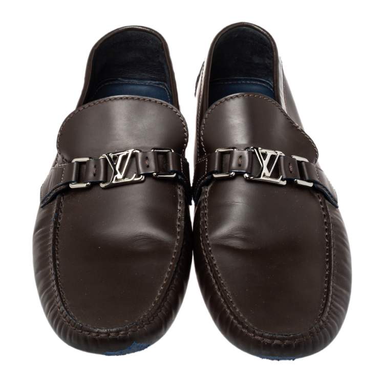 Pre Owned Louis Vuitton Brown Leather Hockenheim Slip on Loafers Size 46