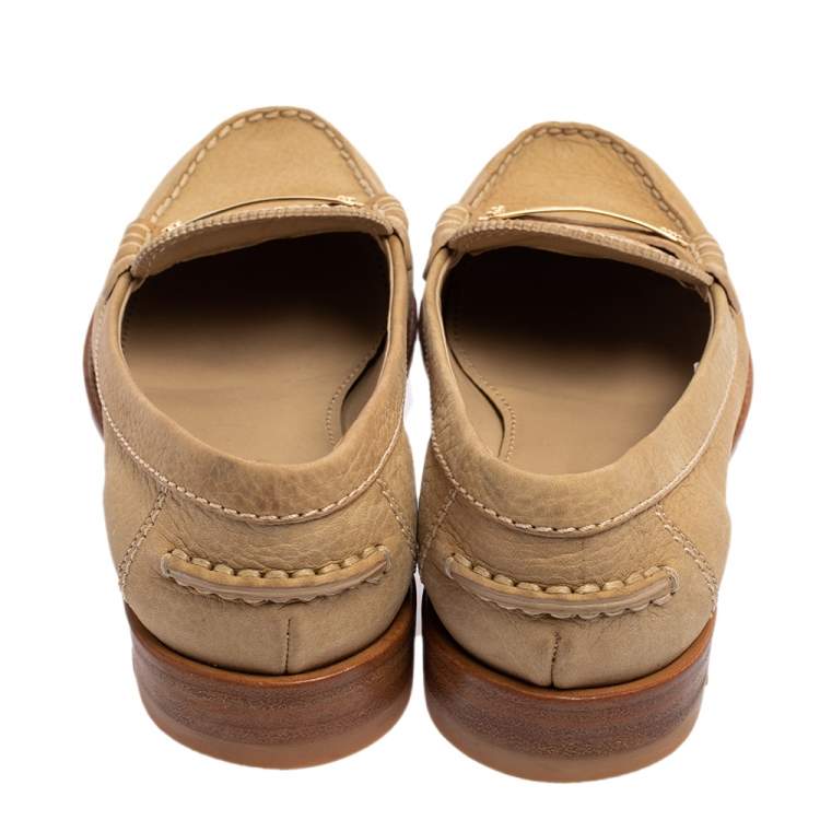 Pre Owned Louis Vuitton Beige Nubuck Leather Penny Slip Loafers Size 37