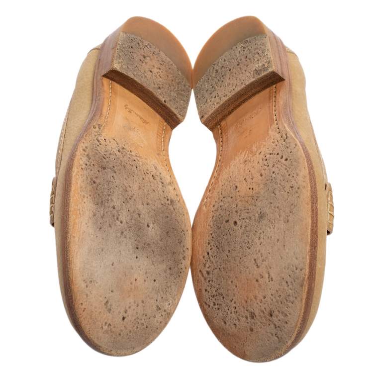 Pre Owned Louis Vuitton Beige Nubuck Leather Penny Slip Loafers Size 37