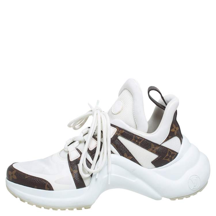 Louis Vuitton White/Gold Nylon and Foil Leather Arclight Low Top