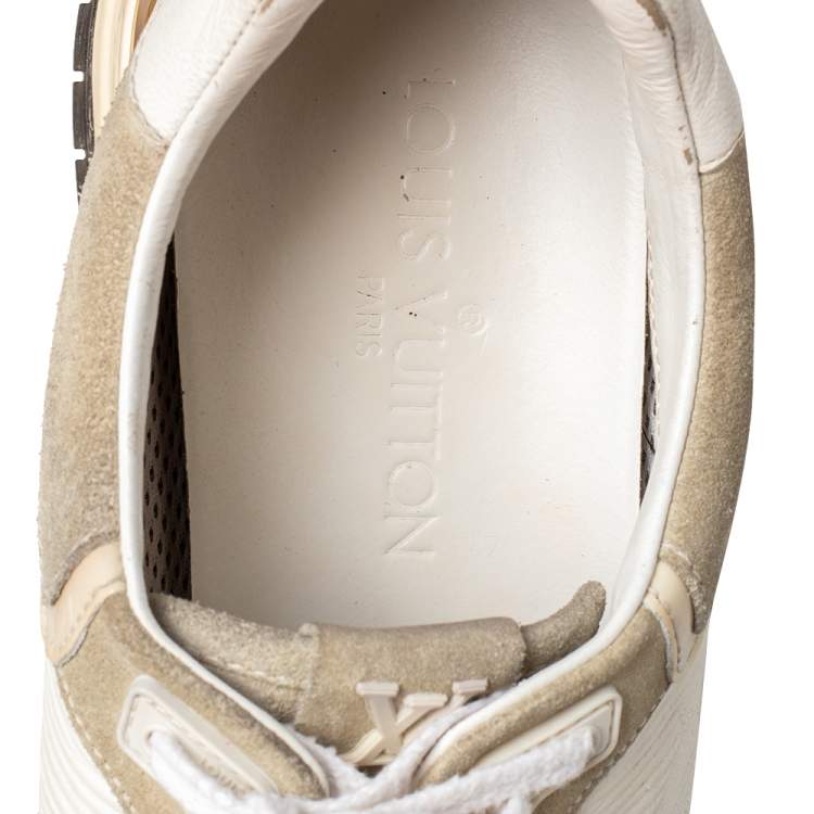Pre Owned Louis Vuitton White/Grey Suede And Leather Run Away Low Top Sneakers Size 37