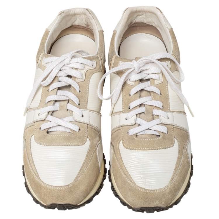 Pre Owned Louis Vuitton White/Grey Suede And Leather Run Away Low Top Sneakers Size 37