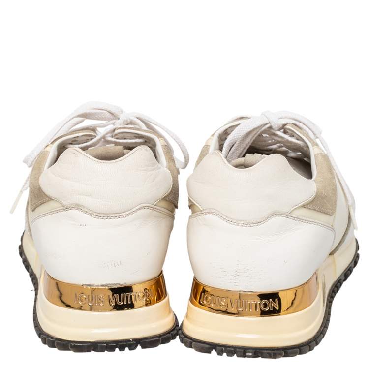 Pre Owned Louis Vuitton White/Grey Suede And Leather Run Away Low Top Sneakers Size 37