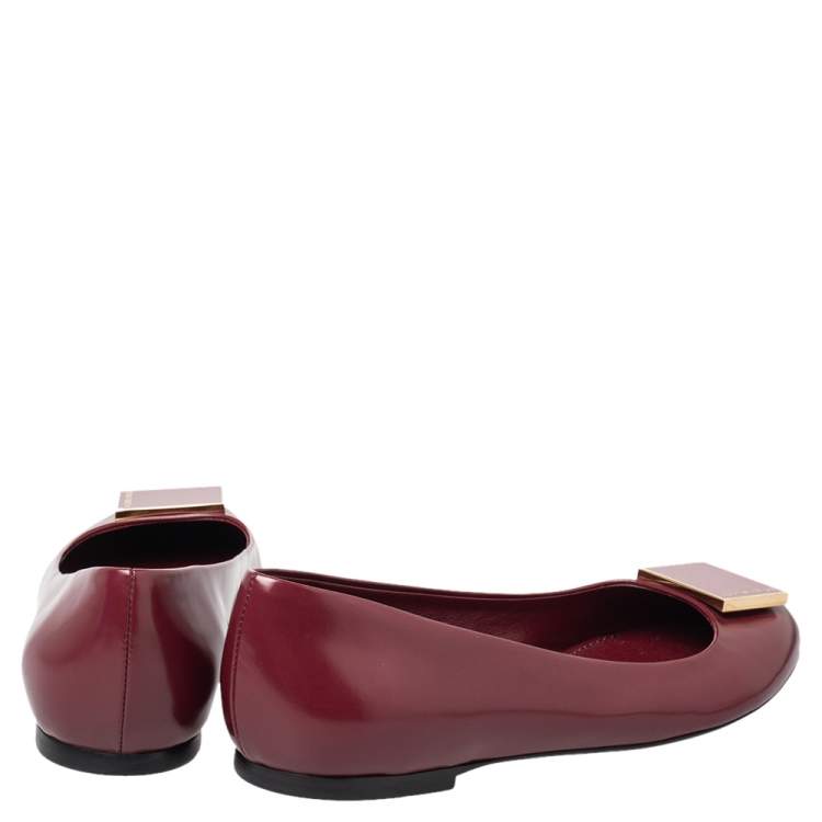 Pre Owned Louis Vuitton Burgundy Leather Embellished Ballet Flats Size 39