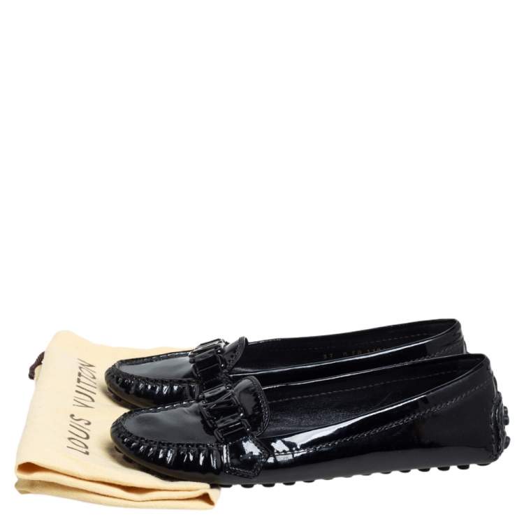 Pre Owned Louis Vuitton Black Patent Leather Loafers Size 37