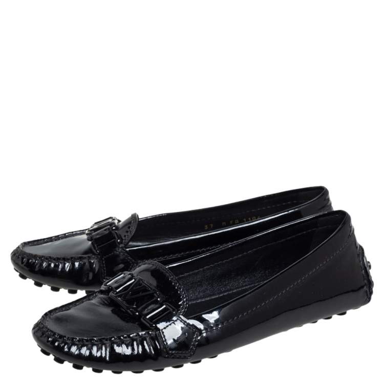Pre Owned Louis Vuitton Black Patent Leather Loafers Size 37