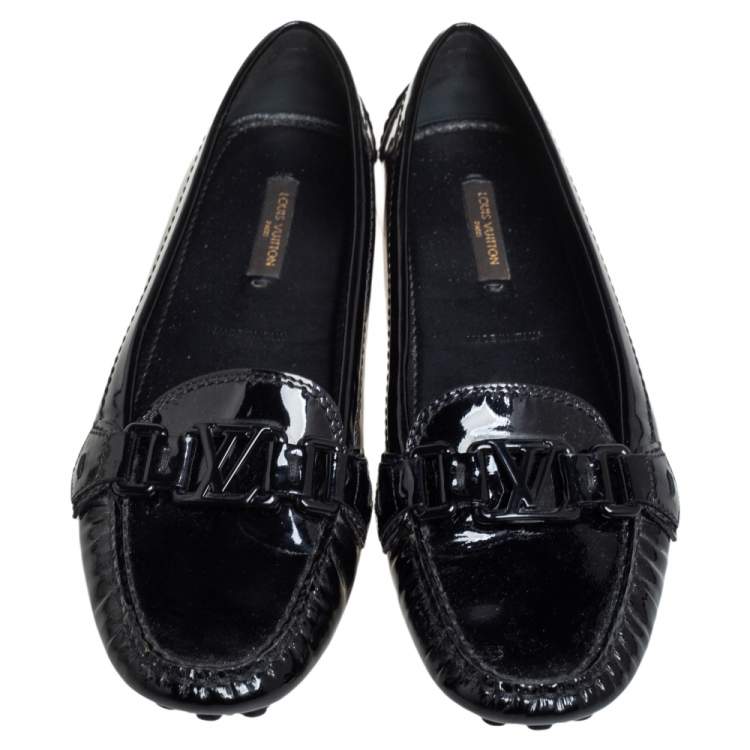 Pre Owned Louis Vuitton Black Patent Leather Loafers Size 37