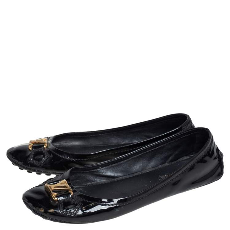 Pre Owned Louis Vuitton Black Patent Leather Slip On Loafers Size 38