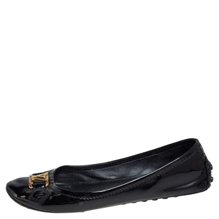Pre Owned Louis Vuitton Black Patent Leather Slip On Loafers Size 38