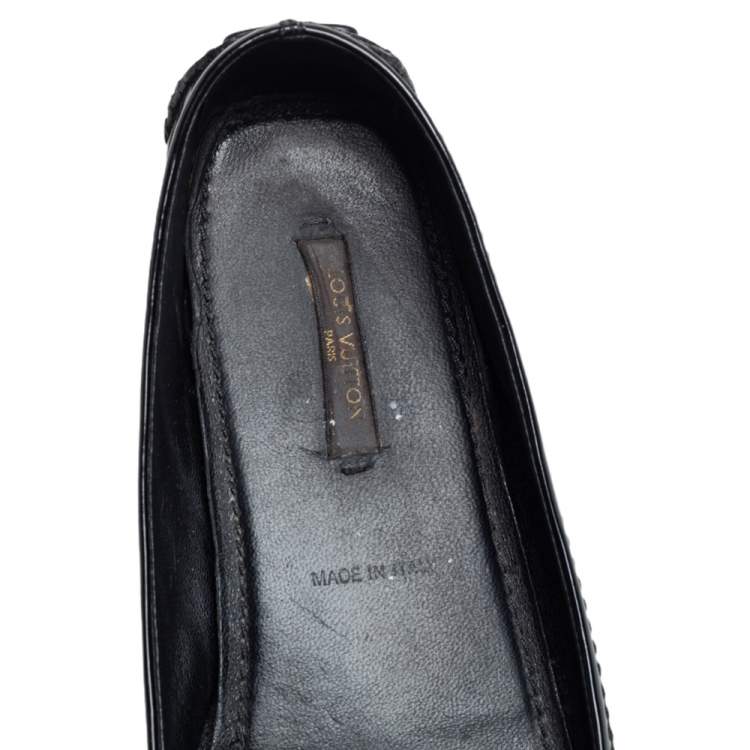 Pre Owned Louis Vuitton Black Patent Leather Slip On Loafers Size 38