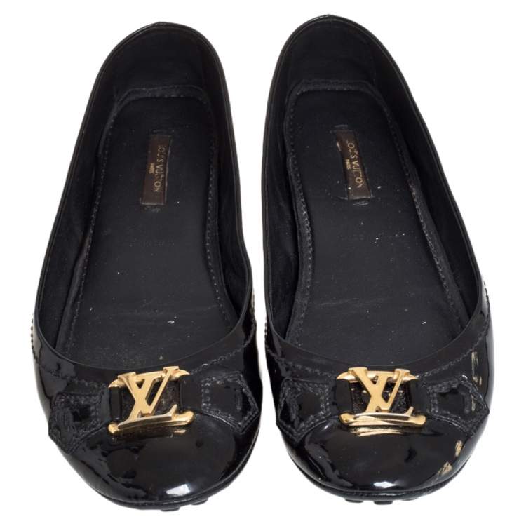 Pre Owned Louis Vuitton Black Patent Leather Slip On Loafers Size 38